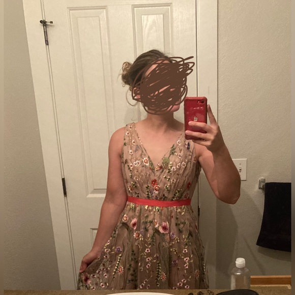 Adrianna Papell Floral V Neck Fit and Flare floral embroidered dress - Picture 2 of 15